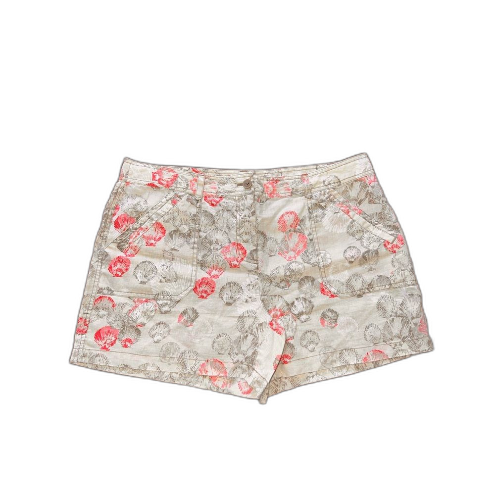Tommy Bahama Linen Shell Print Shorts Beige Pink Coastal Resort Summer Sz 16